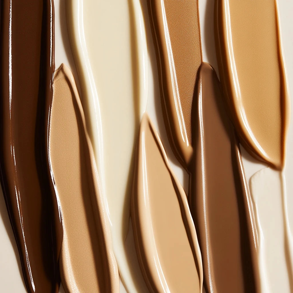 Tinted Moisturizer Flat Lay macro shot with 8 shades