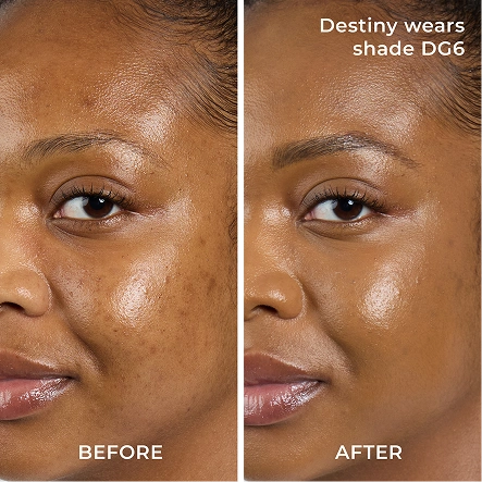 PÜR Find Your Foundation: Before and After of Destiny wearing shade DG6