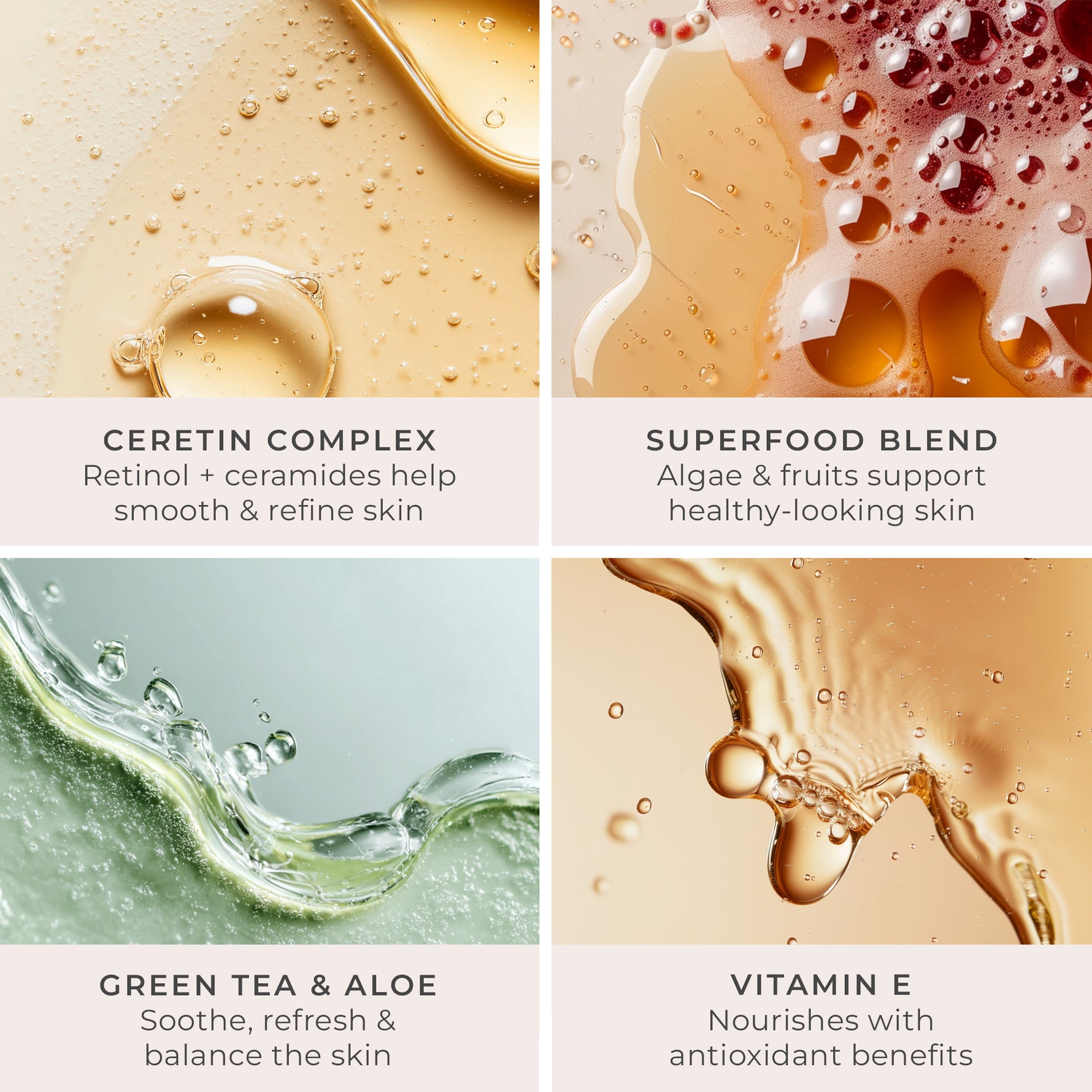 PÜR Cloud Cream pouring from the jar with callouts highlighting its gel-to-water texture, weightless hydration, superfood-rich formula, and vegan, cruelty-free benefits.