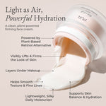 Get A Lift Firming Facial Cream spilling from jar with text highlighting benefits: lightweight hydration, plant-based retinol alternative, lifting effect, smoothing, and skin balance support.